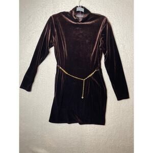 VTG Panache Women's Velvet Belted Whimsygoth Y2K Glam Chic Short Dress Brown 14